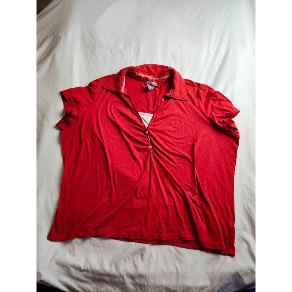 Laura Scott Blouse Top‎ Womens Size 1X Red Short Sleeve Collared Casual Stretch